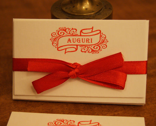 5 Biglietti auguri scritta rossa, con buste - 7 x 11 cm