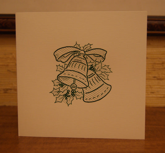 5 Biglietti auguri in smalto rilievo doppi Campane, con buste - 14,5 x 14,5 cm