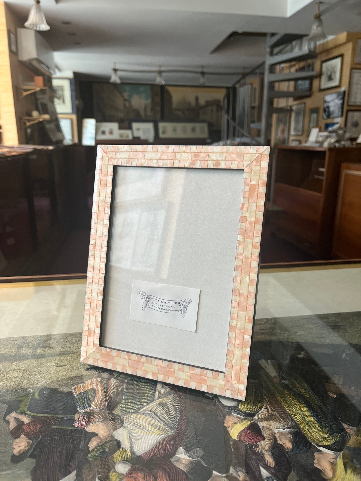 Cornice portafoto, rosa intarsiata - 16,5 x 21,5 cm