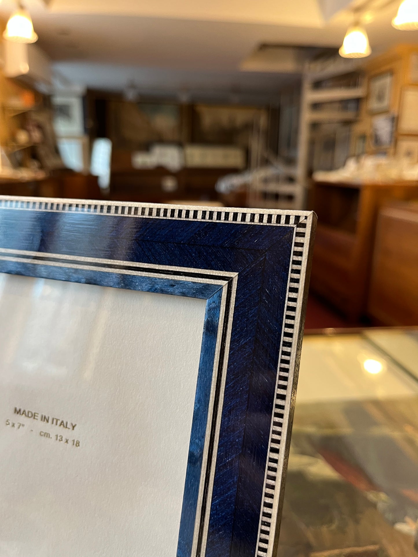 Cornice portafoto, blu intarsiata - 18,5 x 23,5 cm