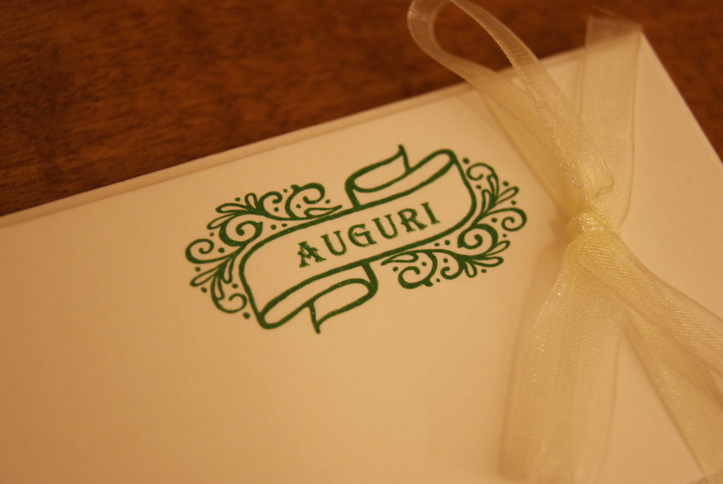 5 Biglietti auguri scritta verde, con buste - 7 x 11 cm