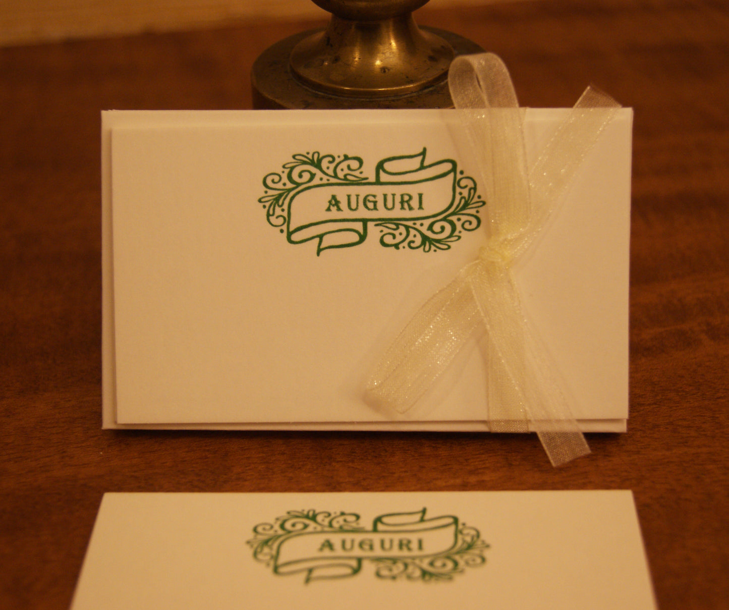 5 Biglietti auguri scritta verde, con buste - 7 x 11 cm