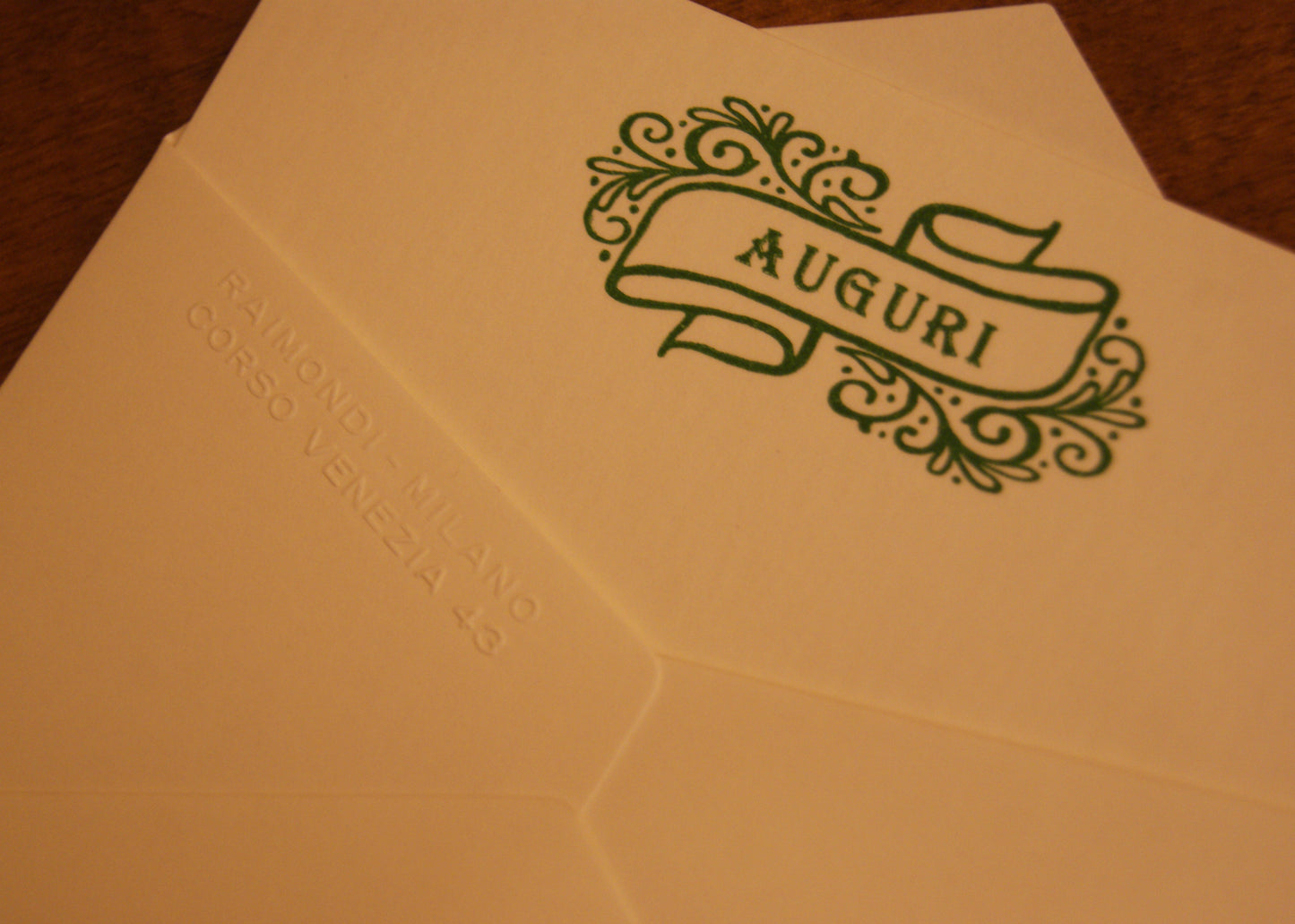 5 Biglietti auguri scritta verde, con buste - 7 x 11 cm